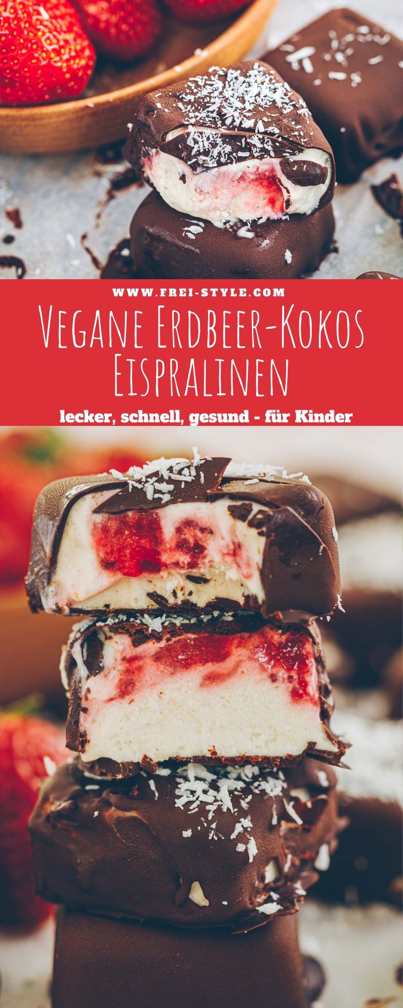 Vegane Erdbeer-Kokos Eispralinen