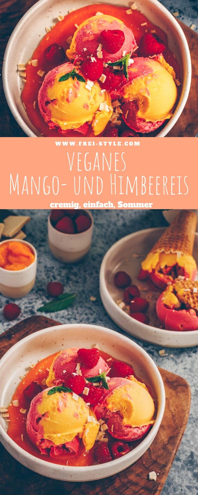 Veganes Mango- und Himbeereis