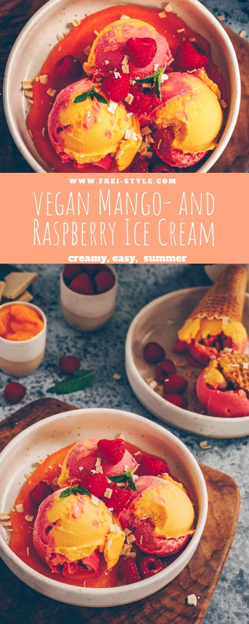 Vegan mango and raspberry ice cream
