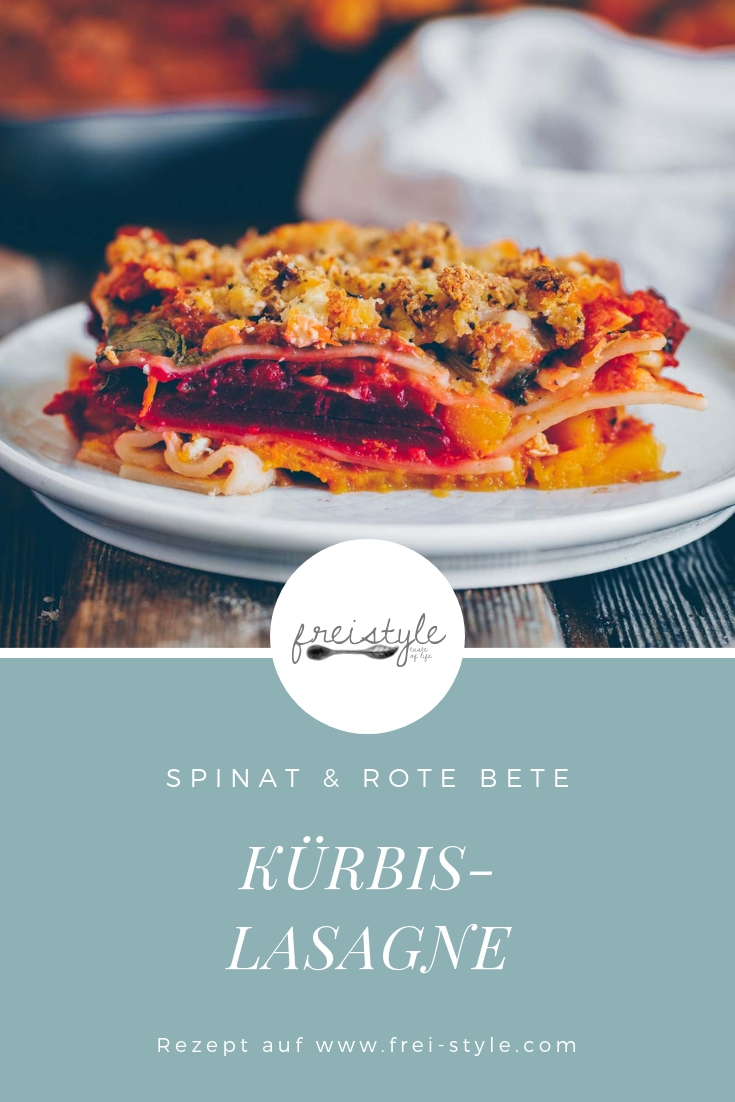 Herbst Lasagne mit Kürbis, Rote Bete und Spinat - vegan