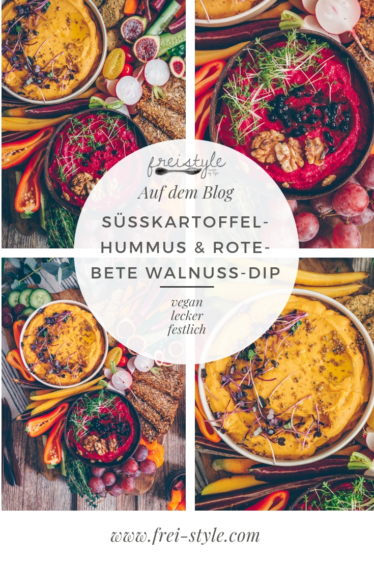 Süsskartoffel-Hummus & Rote-Bete Walnuss-Dip