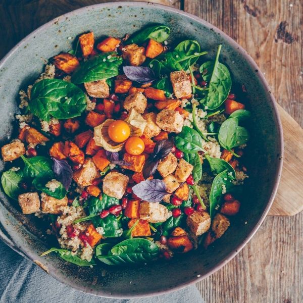 Colorful salad with sweet potato and quinoa