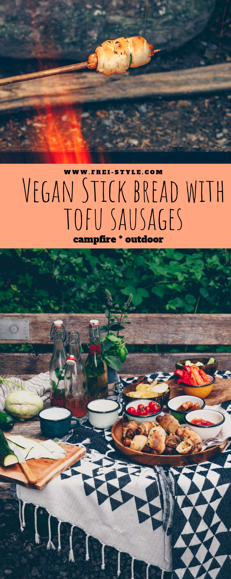 Vegan stick bread with tofu sausages