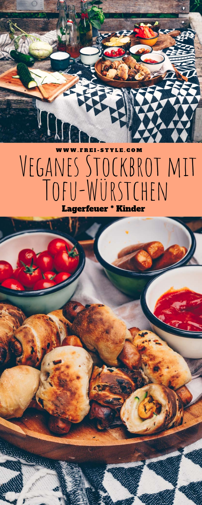 Veganes Stockbrot mit Tofu-Würstchen